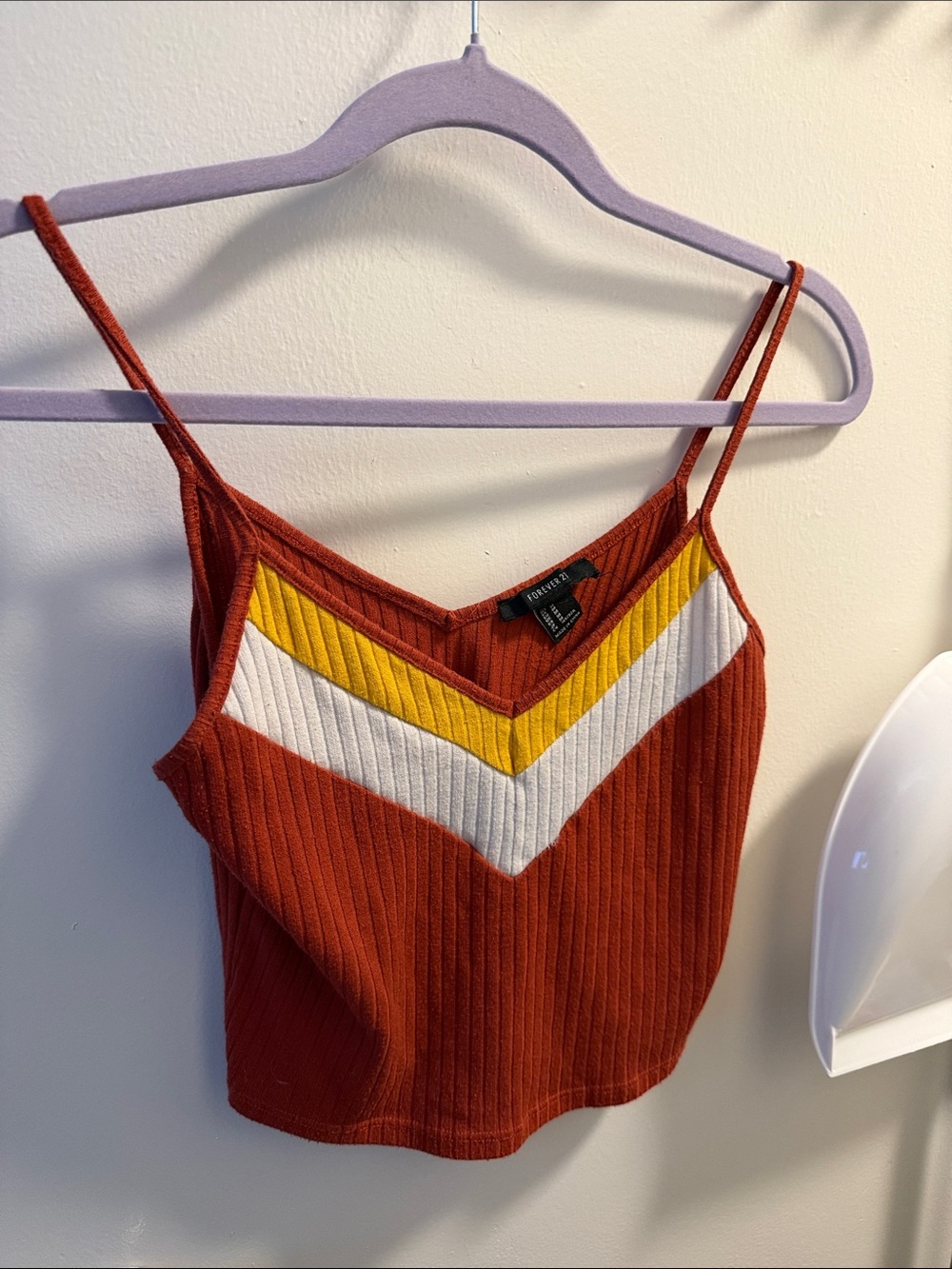 Forever 21 Rust Ribbed Chevron Cami with Yellow & White Accents